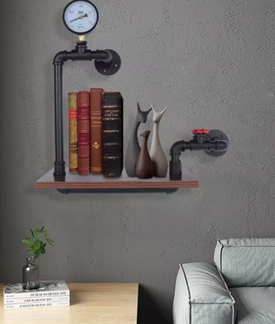 Industriële Wandplank – Vintage Houten & Metalen Displayrek voor Thuis