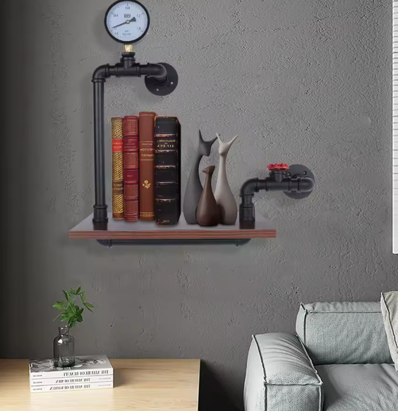 Industriële Wandplank – Vintage Houten & Metalen Displayrek voor Thuis