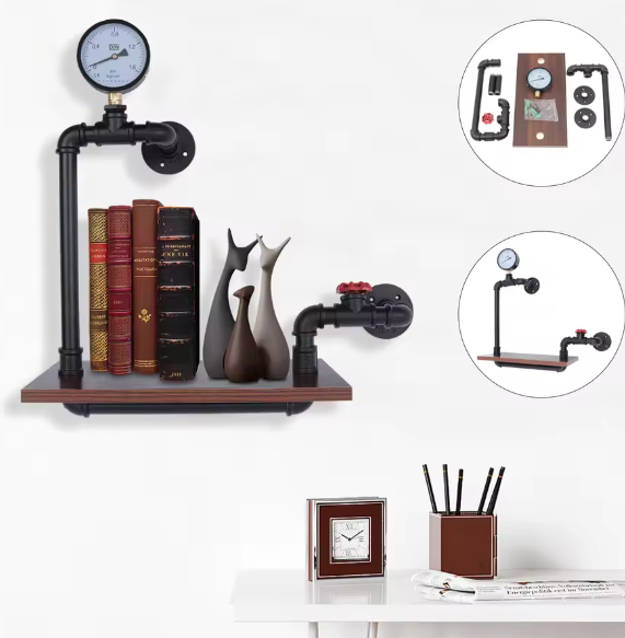 Industriële Wandplank – Vintage Houten & Metalen Displayrek voor Thuis