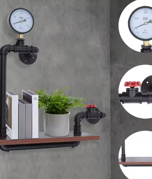 Industriële Wandplank – Vintage Houten & Metalen Displayrek voor Thuis