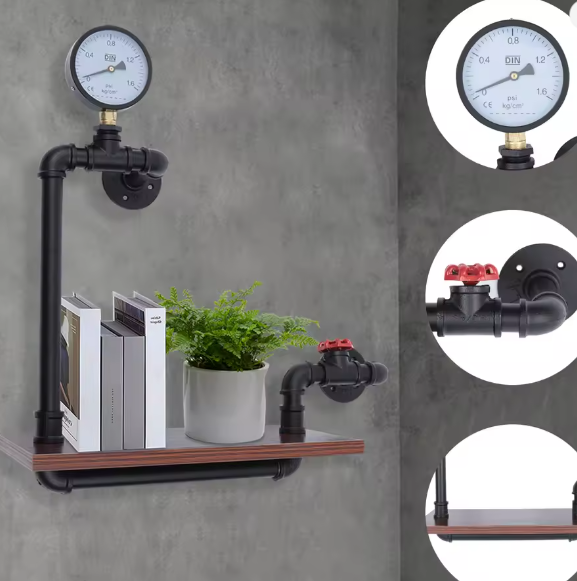 Industriële Wandplank – Vintage Houten & Metalen Displayrek voor Thuis