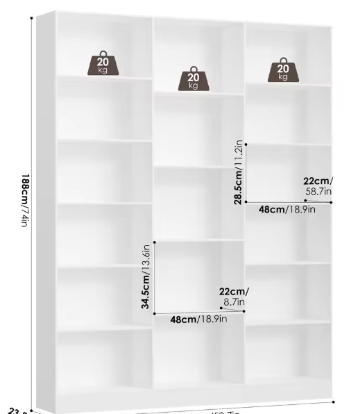 Boekenplank 17 Compartimenten – Modern Opbergrek 149x23,5x188 cm