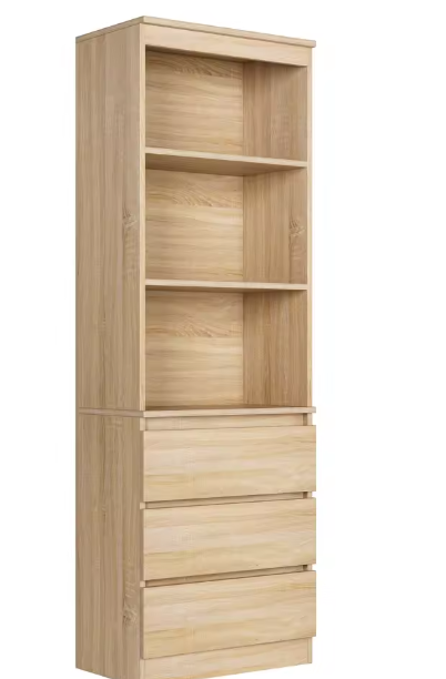 Hoge Boekenkast met 3 Laden en 3 Planken – Moderne Vrijstaande Opbergkast voor Woonkamer of Kantoor, 60x35x180 cm