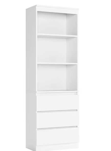 Hoge Boekenkast met 3 Laden en 3 Planken – Moderne Vrijstaande Opbergkast voor Woonkamer of Kantoor, 60x35x180 cm