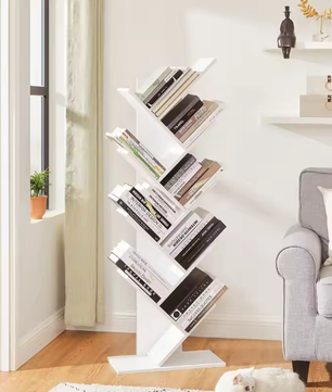 Boomvormige Boekenkast met 8 Planken – Moderne Houten Staande Boekenplank voor Woonkamer of Kantoor, Compact en Stabiel Ontwerp