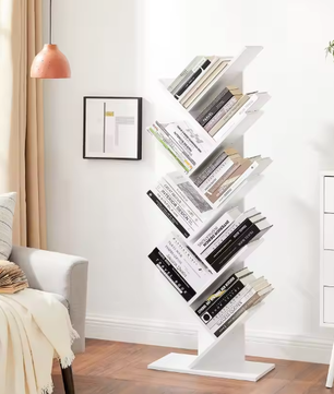 Boomvormige Boekenkast met 8 Planken – Moderne Houten Staande Boekenplank voor Woonkamer of Kantoor, Compact en Stabiel Ontwerp