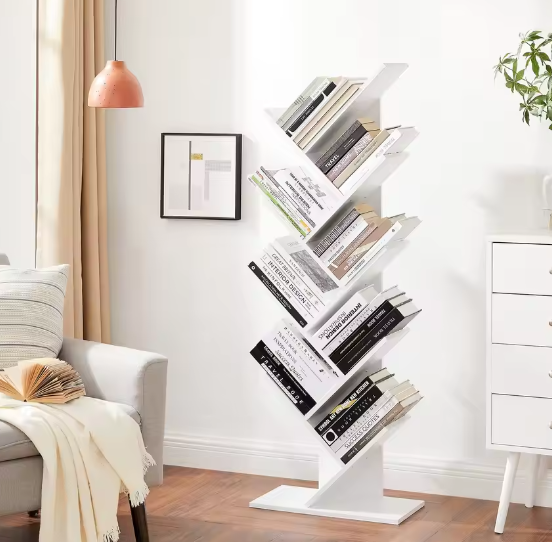 Boomvormige Boekenkast met 8 Planken – Moderne Houten Staande Boekenplank voor Woonkamer of Kantoor, Compact en Stabiel Ontwerp