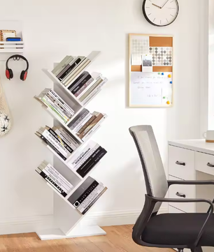 Boomvormige Boekenkast met 8 Planken – Moderne Houten Staande Boekenplank voor Woonkamer of Kantoor, Compact en Stabiel Ontwerp