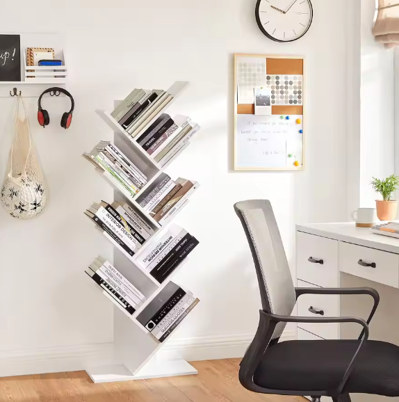 Boomvormige Boekenkast met 8 Planken – Moderne Houten Staande Boekenplank voor Woonkamer of Kantoor, Compact en Stabiel Ontwerp