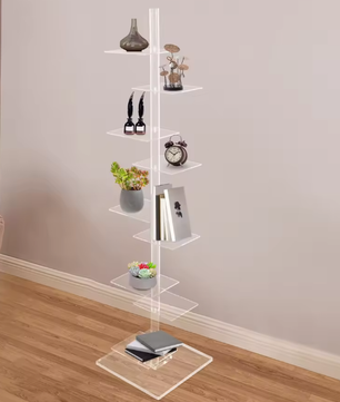 9-Laags Acryl Boekenplank – Transparante Moderne Displaykast voor Boeken, Planten en Decoratie, Ruimtebesparende Hoek Organizer voor Woonkamer of Kantoor