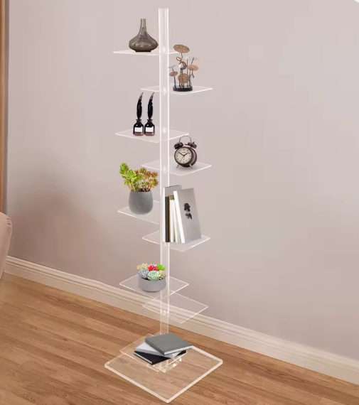 9-Laags Acryl Boekenplank – Transparante Moderne Displaykast voor Boeken, Planten en Decoratie, Ruimtebesparende Hoek Organizer voor Woonkamer of Kantoor