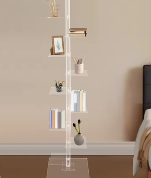 9-Laags Acryl Boekenplank – Transparante Moderne Displaykast voor Boeken, Planten en Decoratie, Ruimtebesparende Hoek Organizer voor Woonkamer of Kantoor