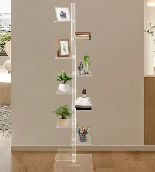 9-Laags Acryl Boekenplank – Transparante Moderne Displaykast voor Boeken, Planten en Decoratie, Ruimtebesparende Hoek Organizer voor Woonkamer of Kantoor