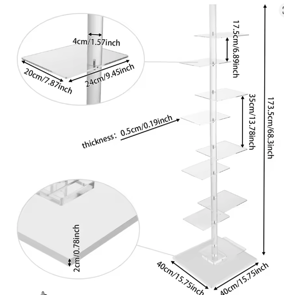 9-Laags Acryl Boekenplank – Transparante Moderne Displaykast voor Boeken, Planten en Decoratie, Ruimtebesparende Hoek Organizer voor Woonkamer of Kantoor