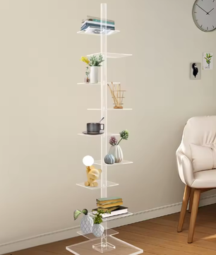 9-Laags Acryl Boekenplank – Transparante Moderne Displaykast voor Boeken, Planten en Decoratie, Ruimtebesparende Hoek Organizer voor Woonkamer of Kantoor