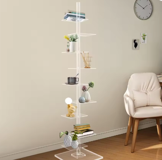 9-Laags Acryl Boekenplank – Transparante Moderne Displaykast voor Boeken, Planten en Decoratie, Ruimtebesparende Hoek Organizer voor Woonkamer of Kantoor