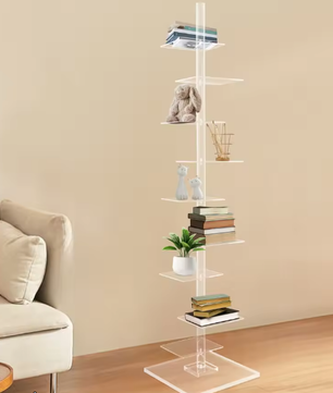 9-Laags Acryl Boekenplank – Transparante Moderne Displaykast voor Boeken, Planten en Decoratie, Ruimtebesparende Hoek Organizer voor Woonkamer of Kantoor
