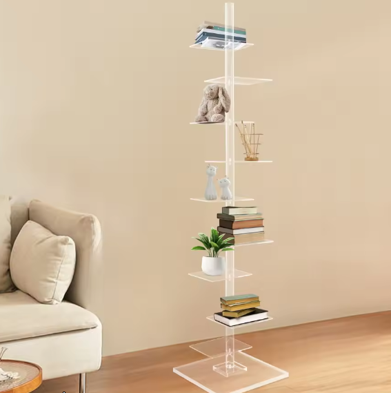 9-Laags Acryl Boekenplank – Transparante Moderne Displaykast voor Boeken, Planten en Decoratie, Ruimtebesparende Hoek Organizer voor Woonkamer of Kantoor