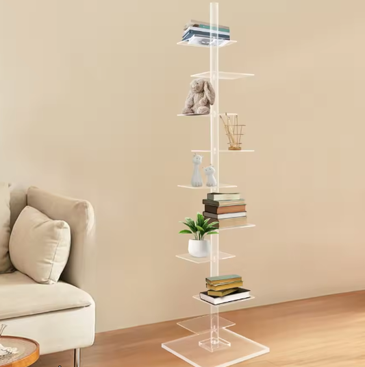 9-Laags Acryl Boekenplank – Transparante Moderne Displaykast voor Boeken, Planten en Decoratie, Ruimtebesparende Hoek Organizer voor Woonkamer of Kantoor