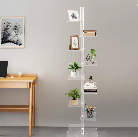 9-Laags Acryl Boekenplank – Transparante Moderne Displaykast voor Boeken, Planten en Decoratie, Ruimtebesparende Hoek Organizer voor Woonkamer of Kantoor