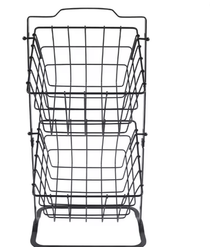 Dubbele Hangende Draadmand – Zwarte Metalen Opbergmand voor Fruit, Groenten en Snacks