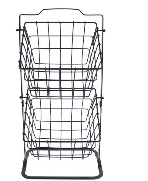 Dubbele Hangende Draadmand – Zwarte Metalen Opbergmand voor Fruit, Groenten en Snacks