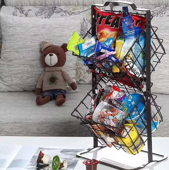 Dubbele Hangende Draadmand – Zwarte Metalen Opbergmand voor Fruit, Groenten en Snacks