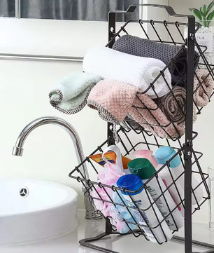 Dubbele Hangende Draadmand – Zwarte Metalen Opbergmand voor Fruit, Groenten en Snacks