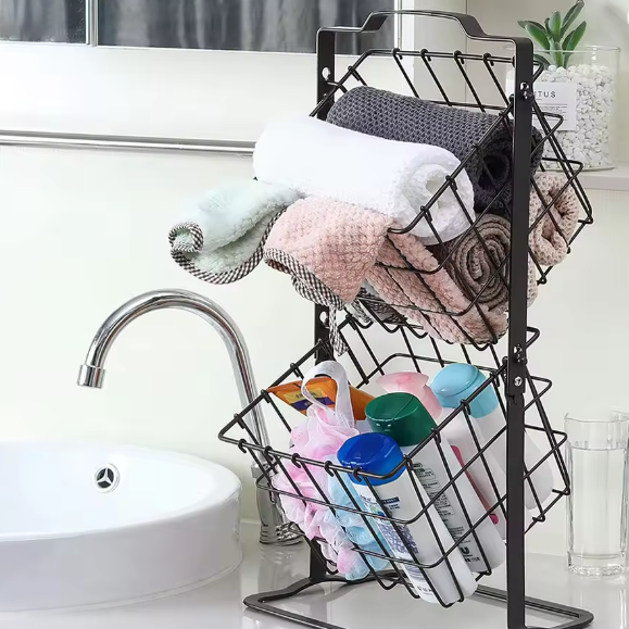 Dubbele Hangende Draadmand – Zwarte Metalen Opbergmand voor Fruit, Groenten en Snacks