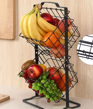 Dubbele Hangende Draadmand – Zwarte Metalen Opbergmand voor Fruit, Groenten en Snacks