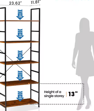 5-Laags Boekenkast – Moderne Smalle Opberger voor Woonkamer, Slaapkamer & Kantoor