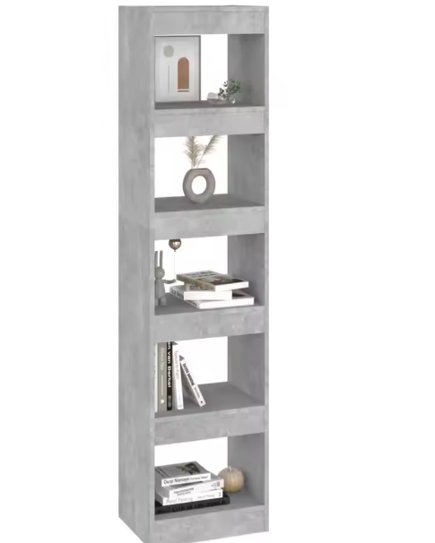 Betongrijze Boekenplank – 4-Lagen Kamervoorraad en Verdeler, Moderne Opbergorganizer voor Woonkamer, Slaapkamer, Kantoor en Decoratieve Opslag