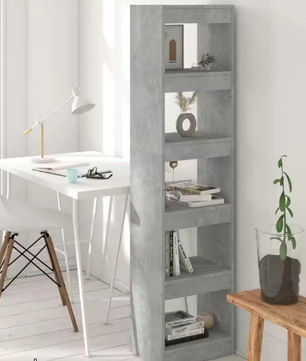 Betongrijze Boekenplank – 4-Lagen Kamervoorraad en Verdeler, Moderne Opbergorganizer voor Woonkamer, Slaapkamer, Kantoor en Decoratieve Opslag