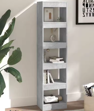 Betongrijze Boekenplank – 4-Lagen Kamervoorraad en Verdeler, Moderne Opbergorganizer voor Woonkamer, Slaapkamer, Kantoor en Decoratieve Opslag