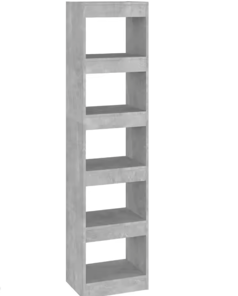 Betongrijze Boekenplank – 4-Lagen Kamervoorraad en Verdeler, Moderne Opbergorganizer voor Woonkamer, Slaapkamer, Kantoor en Decoratieve Opslag