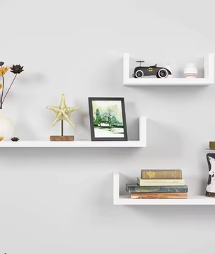 Getone Set van 3 Zwevende Wandplanken – U-Vormige Hangplanken voor Woonkamer, Slaapkamer, Badkamer, Moderne MDF Opbergruimte 60/45/30x15x30 cm