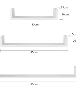 Getone Set van 3 Zwevende Wandplanken – U-Vormige Hangplanken voor Woonkamer, Slaapkamer, Badkamer, Moderne MDF Opbergruimte 60/45/30x15x30 cm