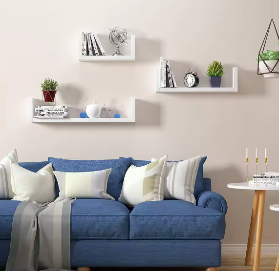 Getone Set van 3 Zwevende Wandplanken – U-Vormige Hangplanken voor Woonkamer, Slaapkamer, Badkamer, Moderne MDF Opbergruimte 60/45/30x15x30 cm