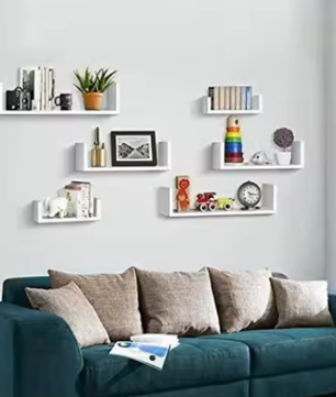 Getone Set van 3 Zwevende Wandplanken – U-Vormige Hangplanken voor Woonkamer, Slaapkamer, Badkamer, Moderne MDF Opbergruimte 60/45/30x15x30 cm