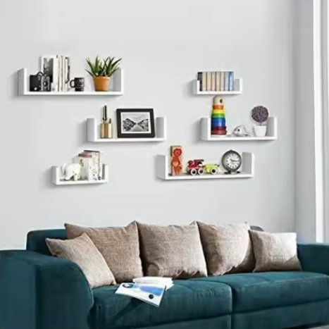 Getone Set van 3 Zwevende Wandplanken – U-Vormige Hangplanken voor Woonkamer, Slaapkamer, Badkamer, Moderne MDF Opbergruimte 60/45/30x15x30 cm