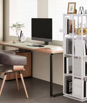 Witte 4-laags draaibare boekenplank – Vierkante stijl, Hout en IJzer, Compacte Roterende Opberger voor Woonkamer, Slaapkamer, Kinderkamer