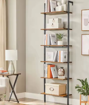 6-laags ladder boekenplank – Industriële stijl, hout en staal, multifunctionele opberger voor boeken, decoratie, woonkamer, kantoor of slaapkamer