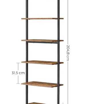 6-laags ladder boekenplank – Industriële stijl, hout en staal, multifunctionele opberger voor boeken, decoratie, woonkamer, kantoor of slaapkamer