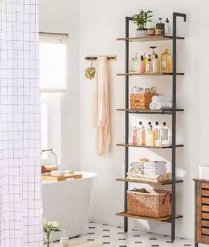 6-laags ladder boekenplank – Industriële stijl, hout en staal, multifunctionele opberger voor boeken, decoratie, woonkamer, kantoor of slaapkamer