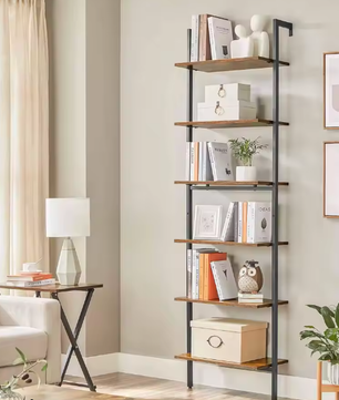 6-laags ladder boekenplank – Industriële stijl, hout en staal, multifunctionele opberger voor boeken, decoratie, woonkamer, kantoor of slaapkamer