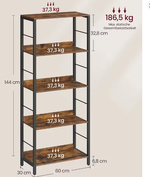 5/6 Lagen Boekenplank – Hout & Staal