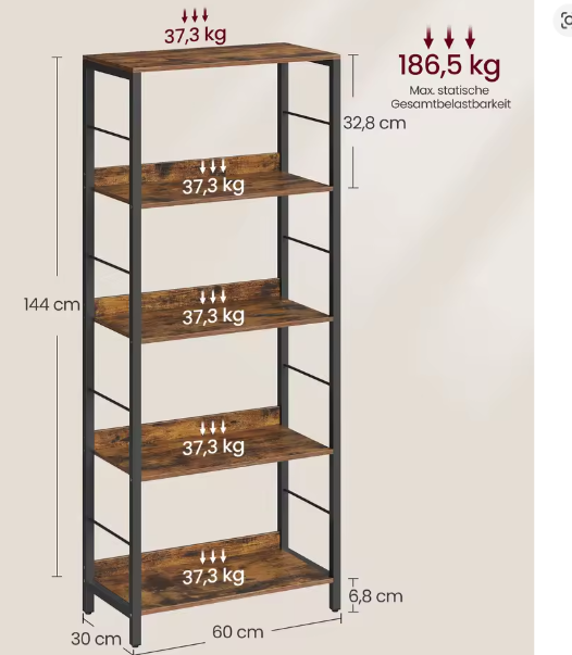 5/6 Lagen Boekenplank – Hout & Staal