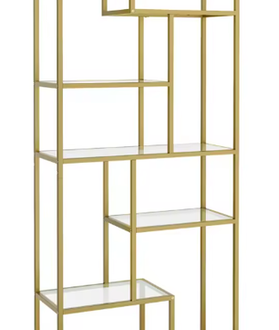 6-laagse Boekenplank met Geharde Glazen Planken – Stabiel Stalen Frame, Ruime Opberg- en Displaykast