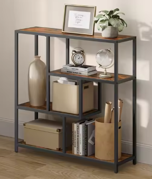 Moderne 4-laagse Boekenplank – Stalen Frame & Houtspaanplaten, Robuust Opbergrek voor Boeken, Decoraties en Kantooraccessoires, 30x100x103 cm