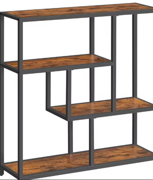 Moderne 4-laagse Boekenplank – Stalen Frame & Houtspaanplaten, Robuust Opbergrek voor Boeken, Decoraties en Kantooraccessoires, 30x100x103 cm